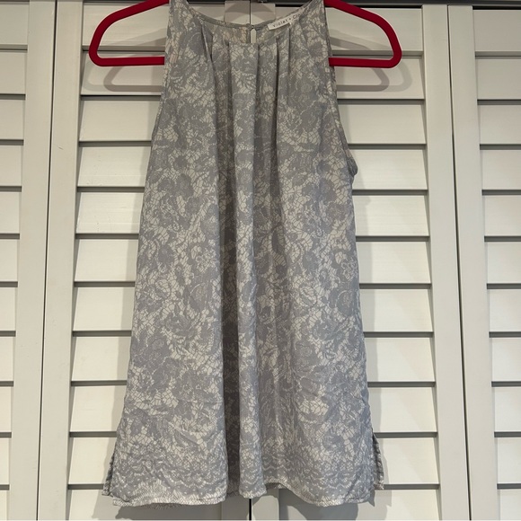 Medium Gray & White Floral Halter Tank Blouse - Picture 1 of 9